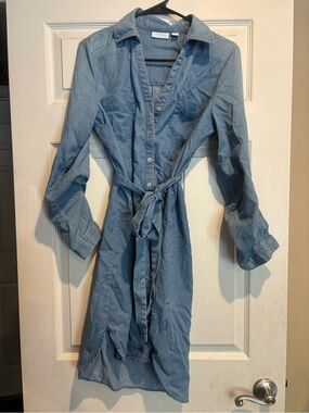 New York & Company Blue Denim Button-Up dress